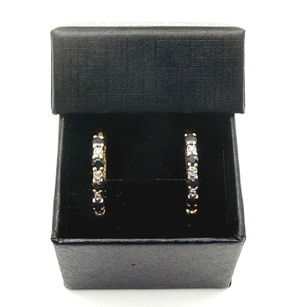 Blue Sapphire and Diamond Vermeil Gold Over 925 Sterling Hoop Earrings